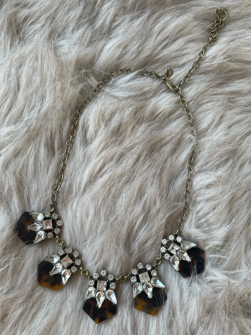 J. Crew Tortoiseshell and Clear Crystal Drop Necklace